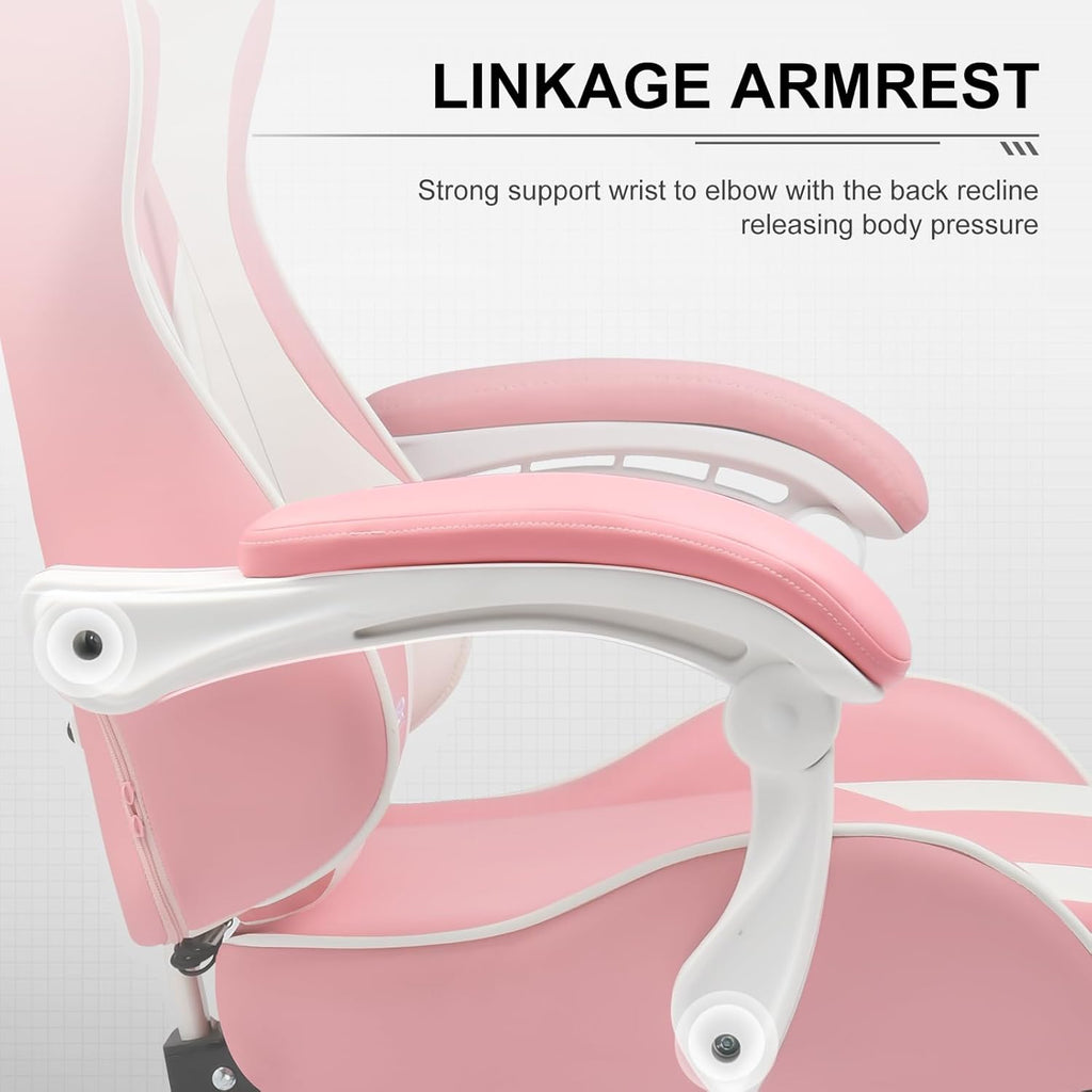 GTPLAYER Gaming Chair, Computer Chair with Footrest and Lumbar Support, Height Adjustable Game Chair with 360  -Swivel Seat and Headrest and for Office or Gaming (White)
