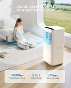 Portable-Air-Conditioners-16,000-Btu - AC Unit 5 in 1 Wifi Smart Air Conditioner with APP, Fan & Dehumidifier, Remote, 24H, Window Kits Included Drainage-free Cooling for Large Room Indoor