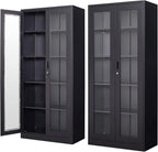 PEUKC Display Cabinet with Glass Doors, Curio Cabinets with 4 Adjustable Shelves