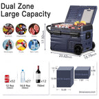 Portable 12V Car Refrigerator Freezer, 37 Qt, Dual Zone, App Control, for Camping & Travel, Dark Blue/Black