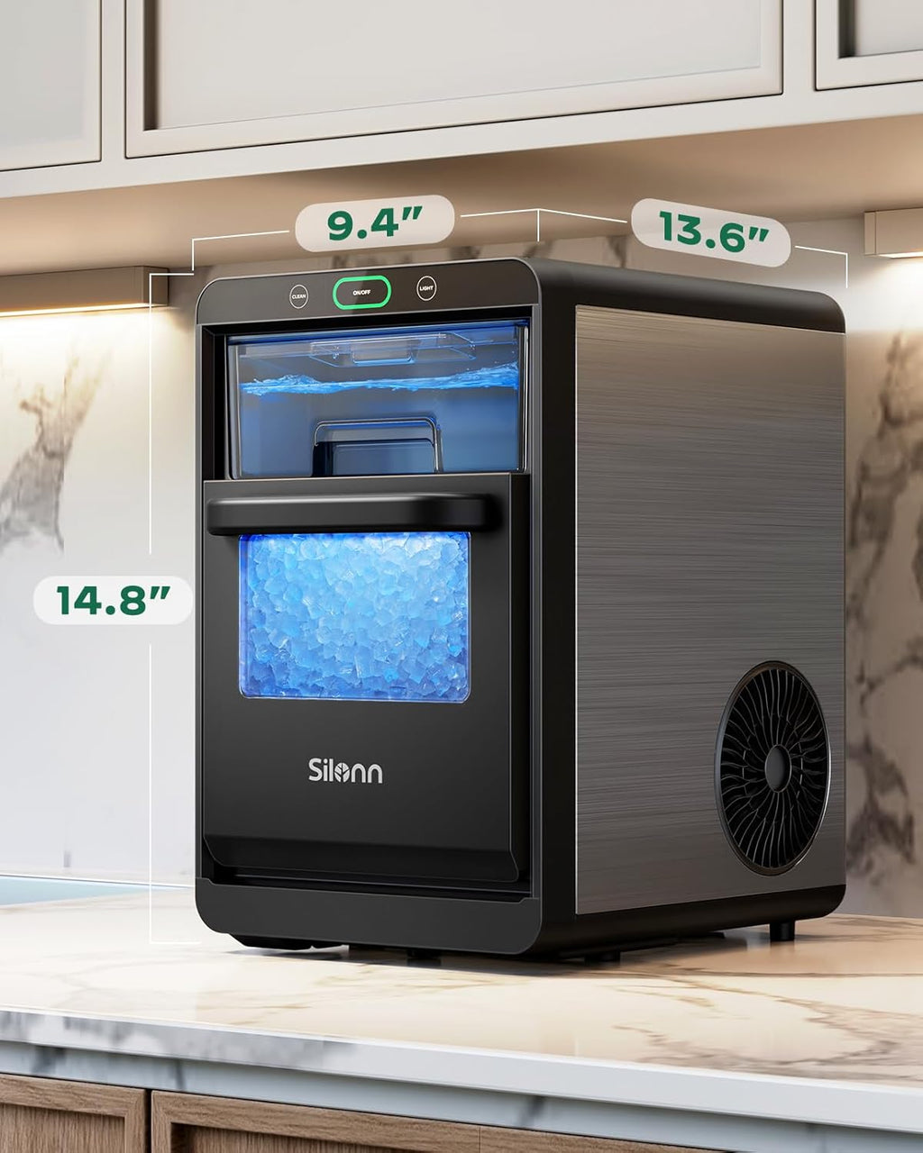 Silonn Nugget Ice Maker Countertop, Pull-Out Water Tank and Removable Ice Basket