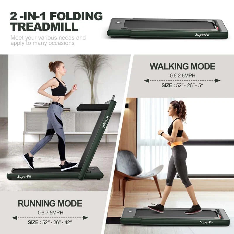 2 in 1 Folding Treadmill, 2.25HP Under Desk Electric Treadmill, Portable Walking Running Machine with Dual Display & Smart App Control