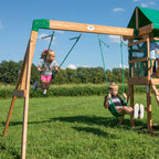 Backyard Discovery Buckley Hill Cedar Wood Swing Set with Two Belt Swings & Shaded Deck