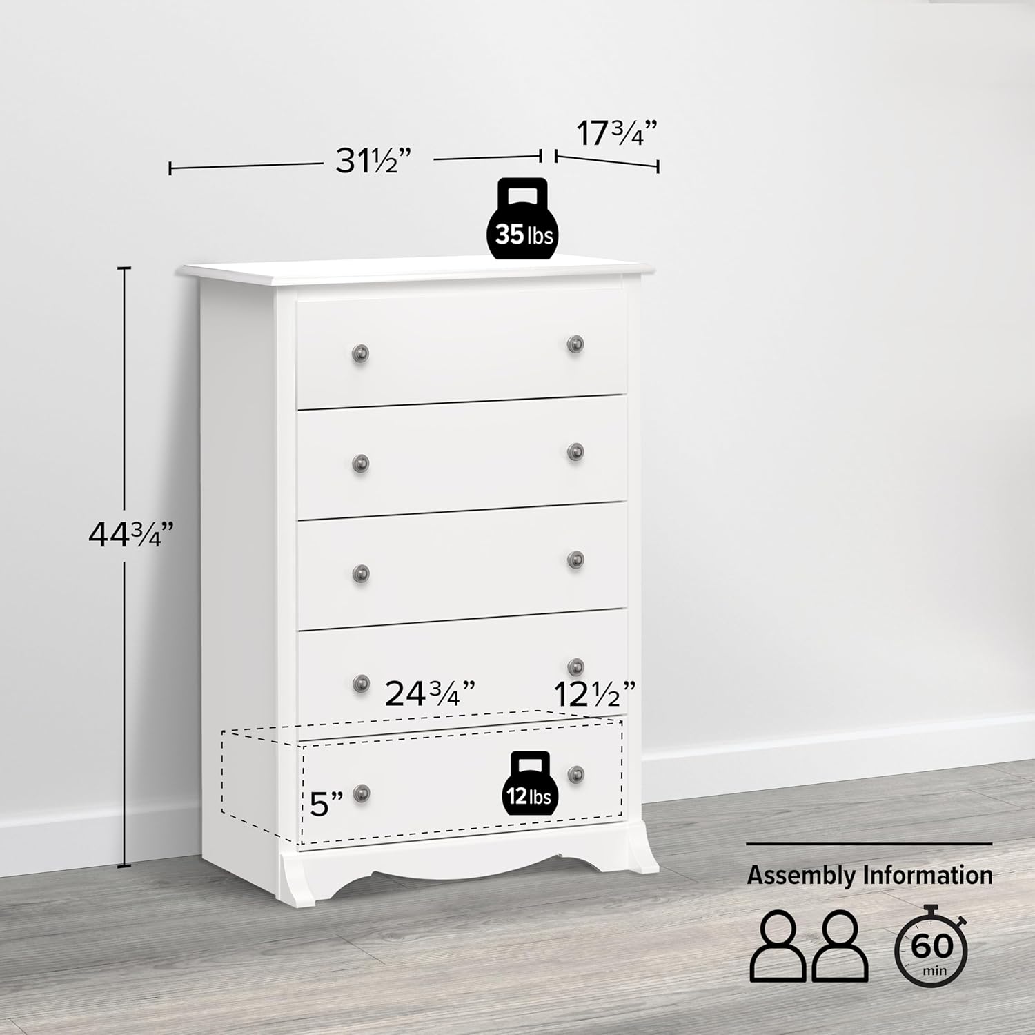 Prepac Sonoma Superior 5-Drawer Chest for Bedroom