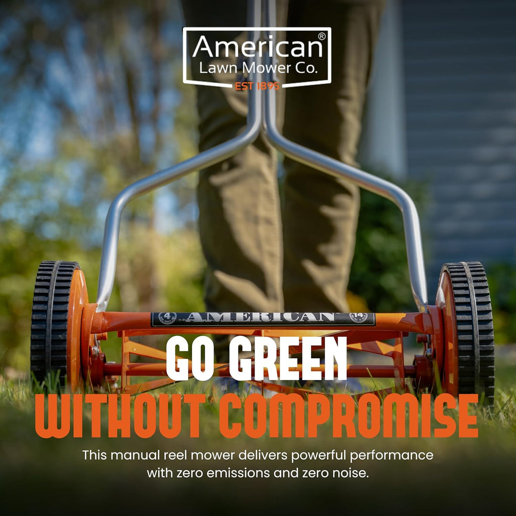 American Lawn Mower Company 1204-14 14-Inch 4-Blade Push Reel Lawn Mower, Red