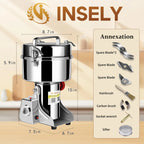 INSELY Stainless Steel 2000g High Speed Food Grain Mill Grinder
