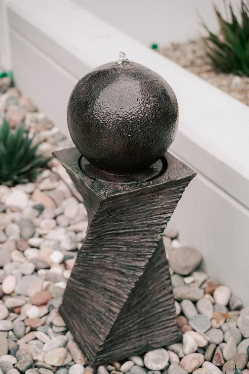 XBrand Zen Ball Water Fountain, 30′′ Black Swirl Sphere, Indoor/Outdoor Decor