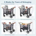 Wagon Stroller for 4 Kids, All-Terrain Wagon for Toddler with Canopy, Parent Organizer, Shoulder Bag, Adjustable Handlebar, Phone Holder, High Seat & 5 Point Harness, Ultimate Quad (Black)