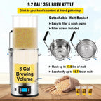 VEVOR Electric Brewing System 9.2 Gal/35 L Brewing Pot All-in-One Home Beer Brewer w/Pump - 9.6Gal