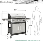 Burner Propane Gas BBQ Grill with Side Burner & Porcelain-Enameled Cast Iron Grates, 42,000 BTU Output Stainless Steel Grill for Outdoor Cooking Kitchen and Patio Backyard Barbecue-Captiva