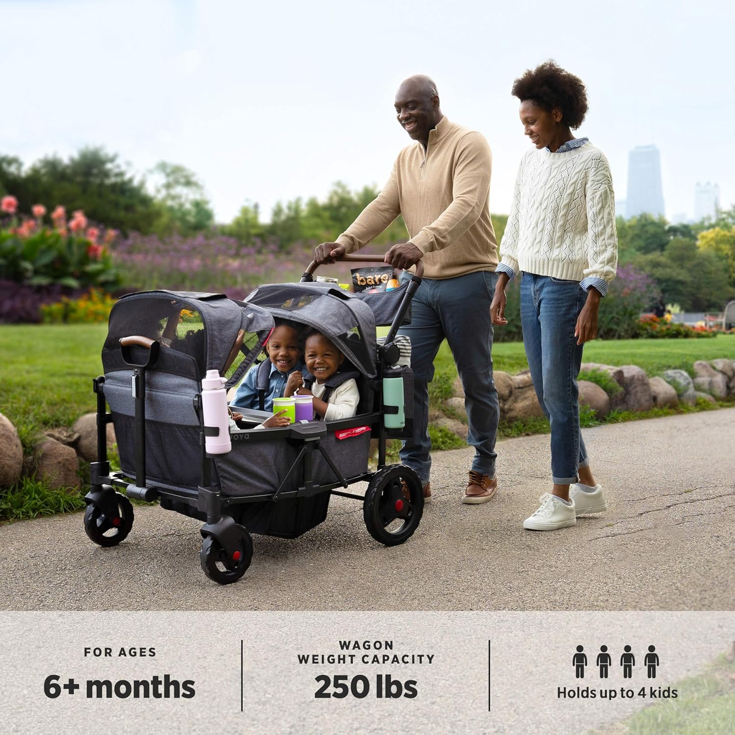 Stroller Wagon, 4 Seater Wagon Stroller for Kids with Low Sides, Baby Stroller Wagon, Quad Stroller