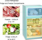 Antarctic Star Compact Mini Refrigerator Separate Freezer, Small Fridge Double 2-Door Adjustable Removable Retro Stainless Steel Shelves Living room/Kitchen/Dorm/Office 3.2 cu ft.Green