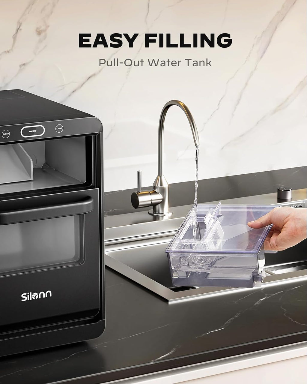 Silonn Nugget Ice Maker Countertop, Pull-Out Water Tank and Removable Ice Basket