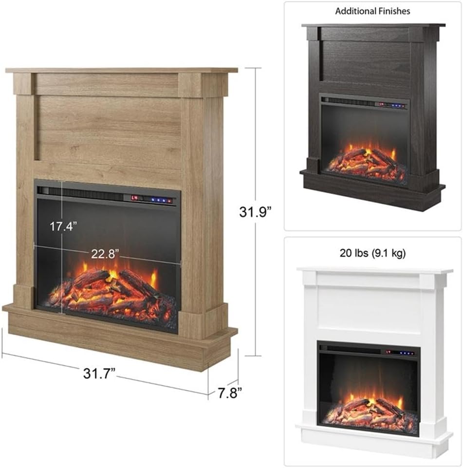 Ameriwood Home Ellsworth Fireplace with Mantel, White - Cozy Electric Heater
