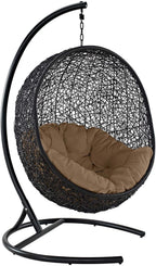 EEI739BEISET Encase Wicker Rattan Outdoor Patio Porch Lounge Egg, Swing Chair with Stand, Beige