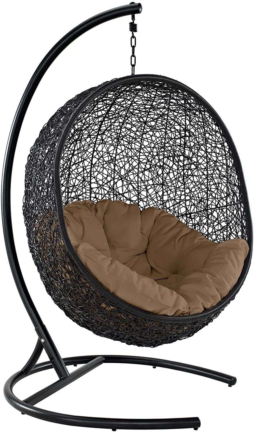 EEI739BEISET Encase Wicker Rattan Outdoor Patio Porch Lounge Egg, Swing Chair with Stand, Beige