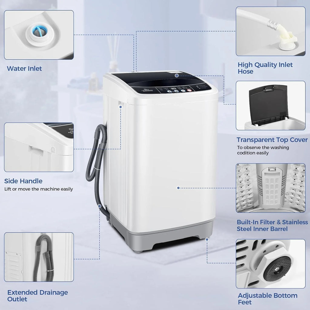 20Lbs Portable Washing Machine Nictemaw Portable Washer, 2.8 Cu.ft Washer and Dryer Combo with Drain Pump, 10 Programs 8 Water Level Compact Laundry Washer for Home, Apartment, RV, Dorms