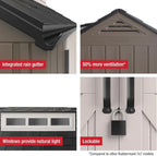 Rubbermaid Resin Outdoor Storage Shed With Floor (7 x 7 Ft) Weather Resistant Gray Organization for Home/Backyard/Garden Tools/Lawn Mower/Bike Storage/Pool Supplies