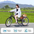 Garvee 3 Wheel Electric Bicycle for Men Women, 350W Motor Electric Tricycle for Adults, 26" Fat Tire Motorized Bicycle w/ 36V 10Ah Removable Battery, 7 Speed Electric Trike up to 50+ Miles, 3 Modes