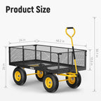 Steel Garden Cart, 2-in-1 1400 lbs Heavy Duty Utility Wagon, with Removable Mesh Sides to Convert into Flatbed, 240° U-Turn 13" Pneumatic Tires Garden Wagon for Farm Yard Lawn Garden Camping
