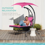 Best Choice Products Outdoor Hanging Curved Steel Chaise Lounge Chair Swing w/Built-in Pillow and Removable Canopy - Charcoal Gray