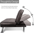 Yaheetech Convertible Sofa Bed Adjustable Couch Sleeper Modern Faux Leather Home Recliner Reversible Loveseat Folding Daybed Guest Bed, Removable Armrests, Cup Holders, 3 Angles, 772lb Capacity, Black