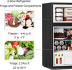 Antarctic Star Compact Mini Refrigerator Separate Freezer, Small Fridge Double 2-Door Adjustable Removable Retro Stainless Steel Shelves Living room/Kitchen/Dorm/Office 3.2 cu ft.Green