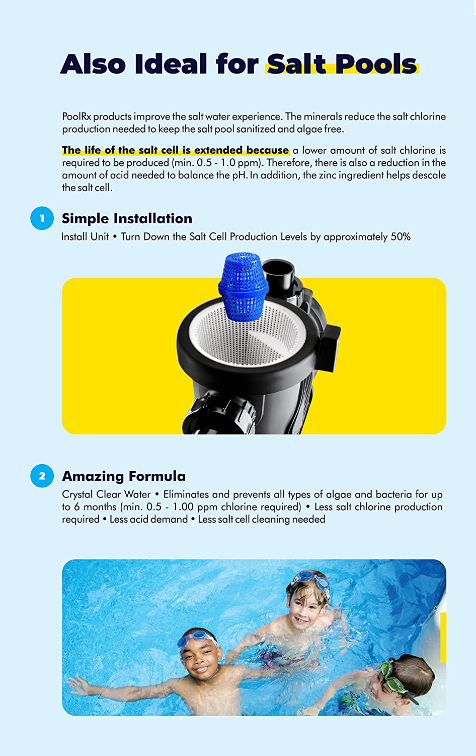 PoolRx 6-Month Algaecide Unit #101066, Treats 20k-30k Gallons, Black – Simplifies Pool Care