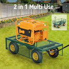 Steel Garden Cart, 2-in-1 1400 lbs Heavy Duty Utility Wagon, with Removable Mesh Sides to Convert into Flatbed, 240° U-Turn 13" Pneumatic Tires Garden Wagon for Farm Yard Lawn Garden Camping