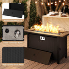 Walsunny 45′′ Steel Propane Fire Pit Table, 50,000 BTU, Rattan Design, 2-in-1 Patio Table with Lid, Lava Rock, and Glass Wind Guard