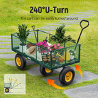 Steel Garden Cart, 2-in-1 1400 lbs Heavy Duty Utility Wagon, with Removable Mesh Sides to Convert into Flatbed, 240° U-Turn 13" Pneumatic Tires Garden Wagon for Farm Yard Lawn Garden Camping