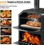 PIZZELLO Large Wood Fired 2-Layer Pizza Ovens with Pizza Stone, Pizza Peel, Grill Grate