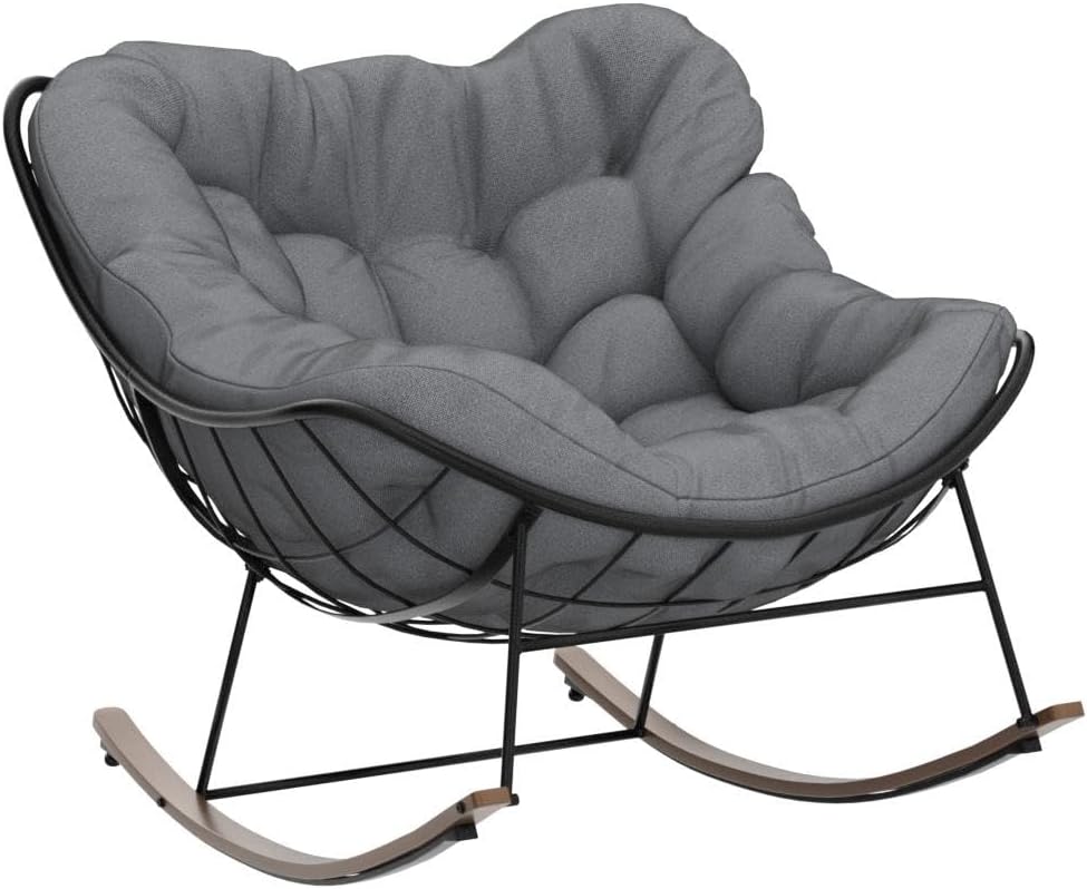Grand patio Rocking Chair Outdoor, E-Coated Papasan Rocking Chair with Cushion