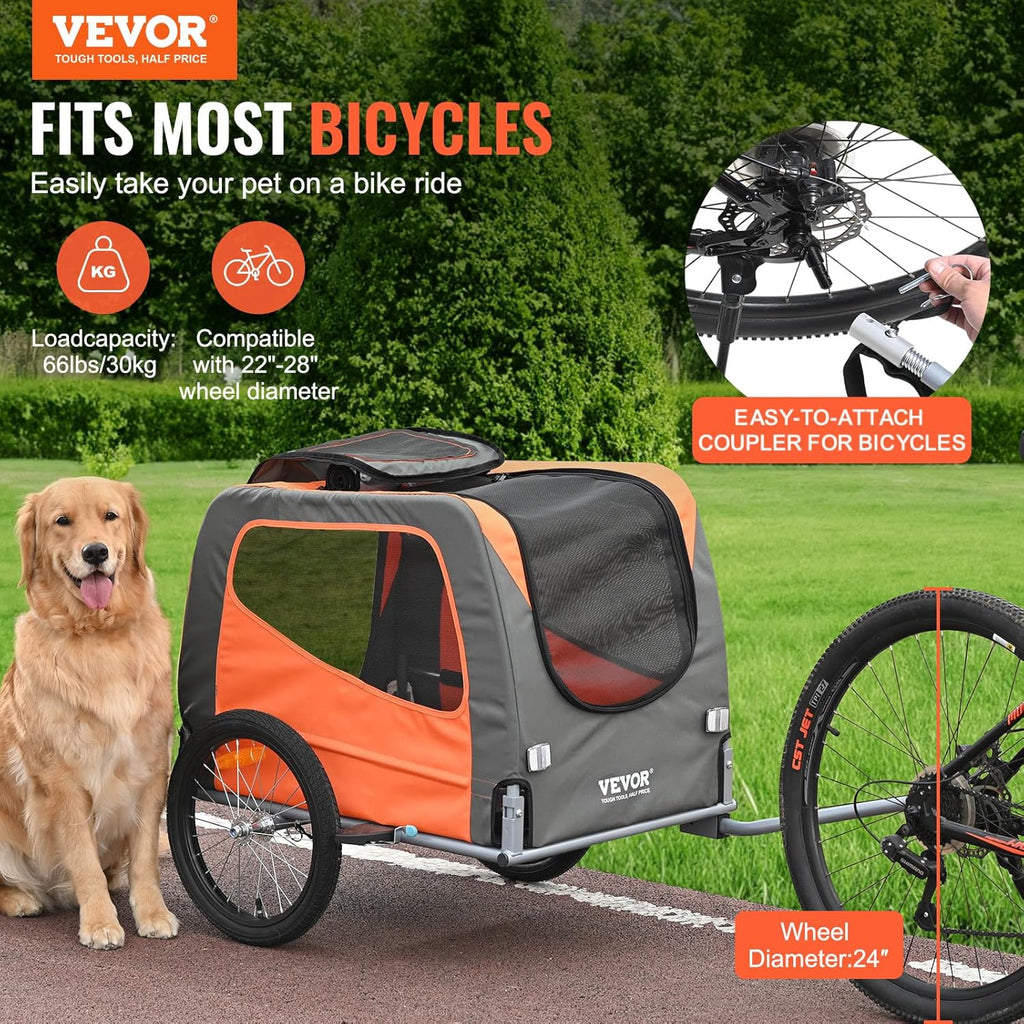 2025 VEVOR Dog Bike Trailer  Supports up to 66/88/100 lbs  Pet Cart Bicycle Carrier  Easy Folding Frame with Quick Release Wheels  Universal Bicycle Coupler  Reflectors  Flag  Collapsible to Store