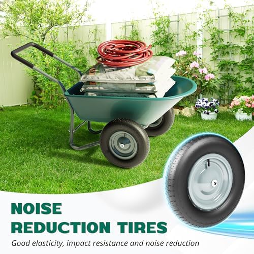 2025 2 Wheel Wheelbarrow  330 Pounds Capacity Yard Cart with Padded Handlebar  14 Inch Pneumatic Tires for High Stability  Ideal for Moving Soil  Plant Shrub  Gardening Tool  Easy Assembly