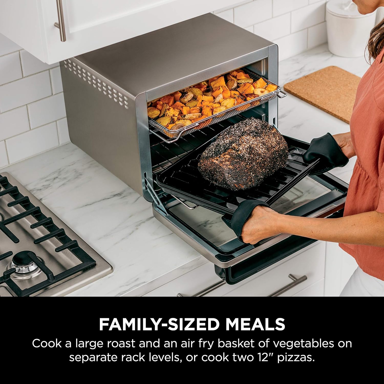 10-in-1 Smart Air Fry Digital Countertop Convection Toaster Oven with Thermometer XL Capacity and a Stainless Steel Finish