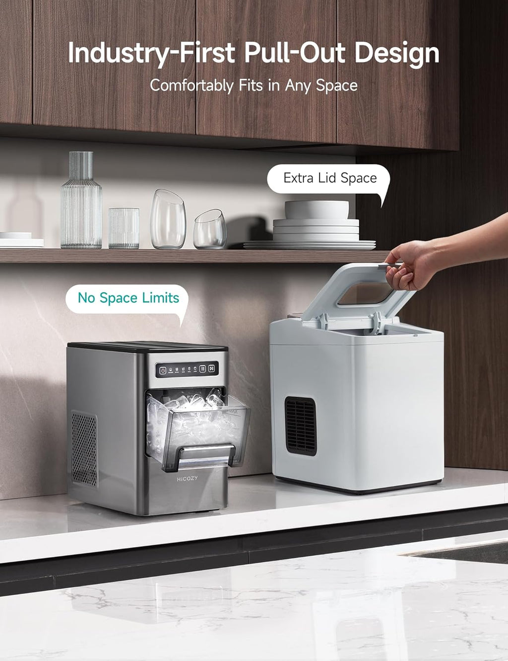 HiCOZY Ice Maker Countertop, Ice in 6 Mins with Self-Cleaning