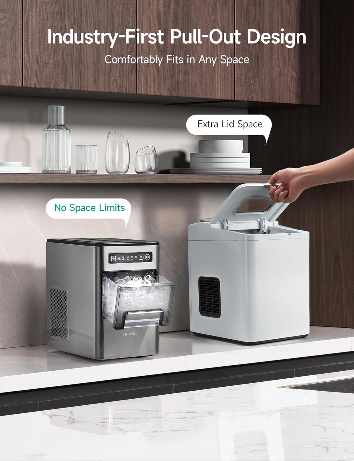 HiCOZY Ice Maker Countertop, Ice in 6 Mins with Self-Cleaning