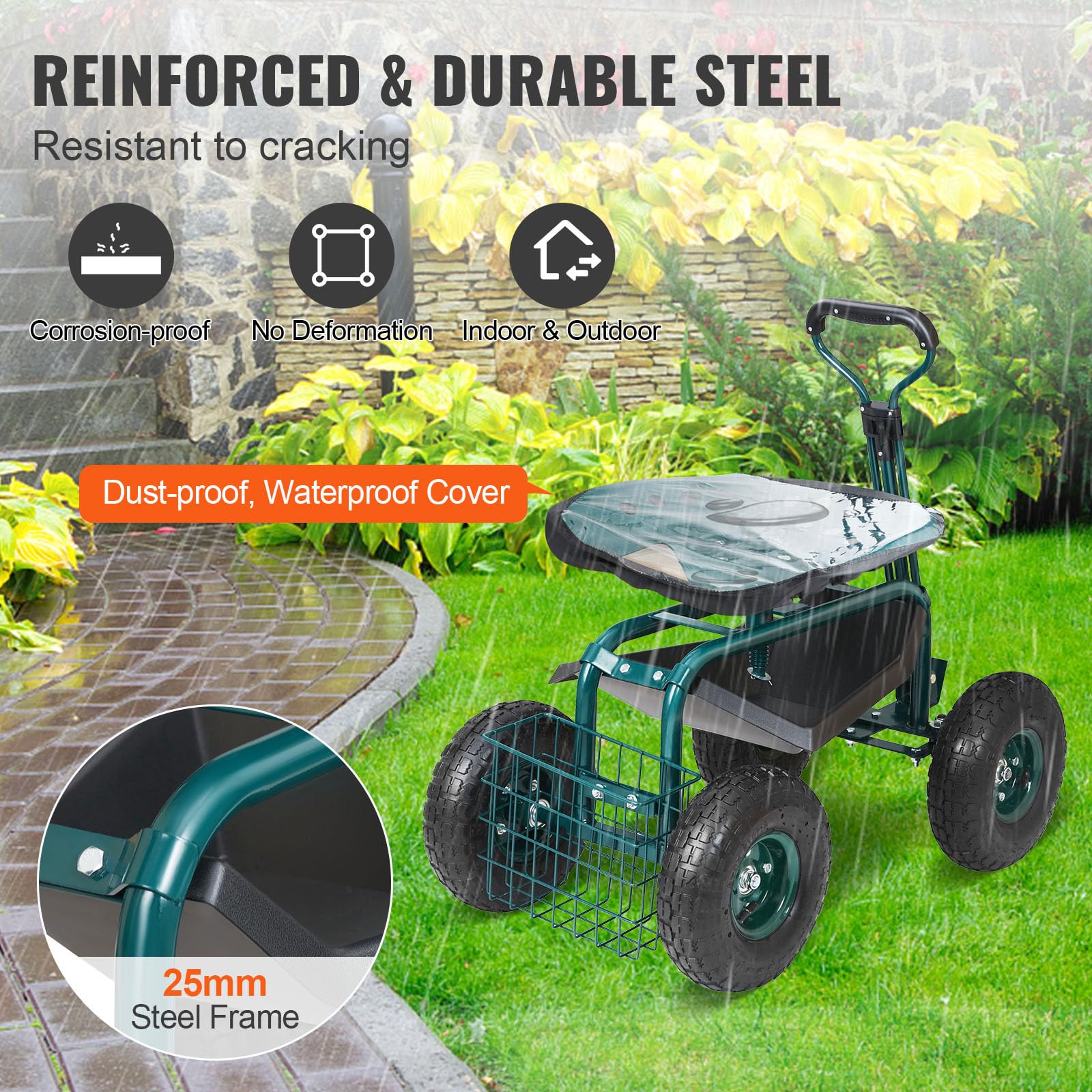 VEVOR Garden Cart Rolling Workseat with Wheels