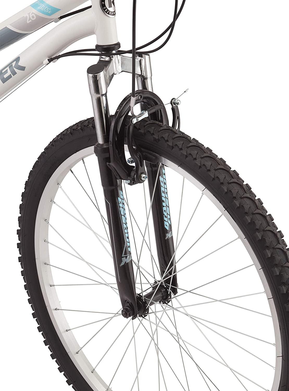 Roadmaster Granite Peak Women’s Bike 26′′ – White, Front Suspension, 18-Speed