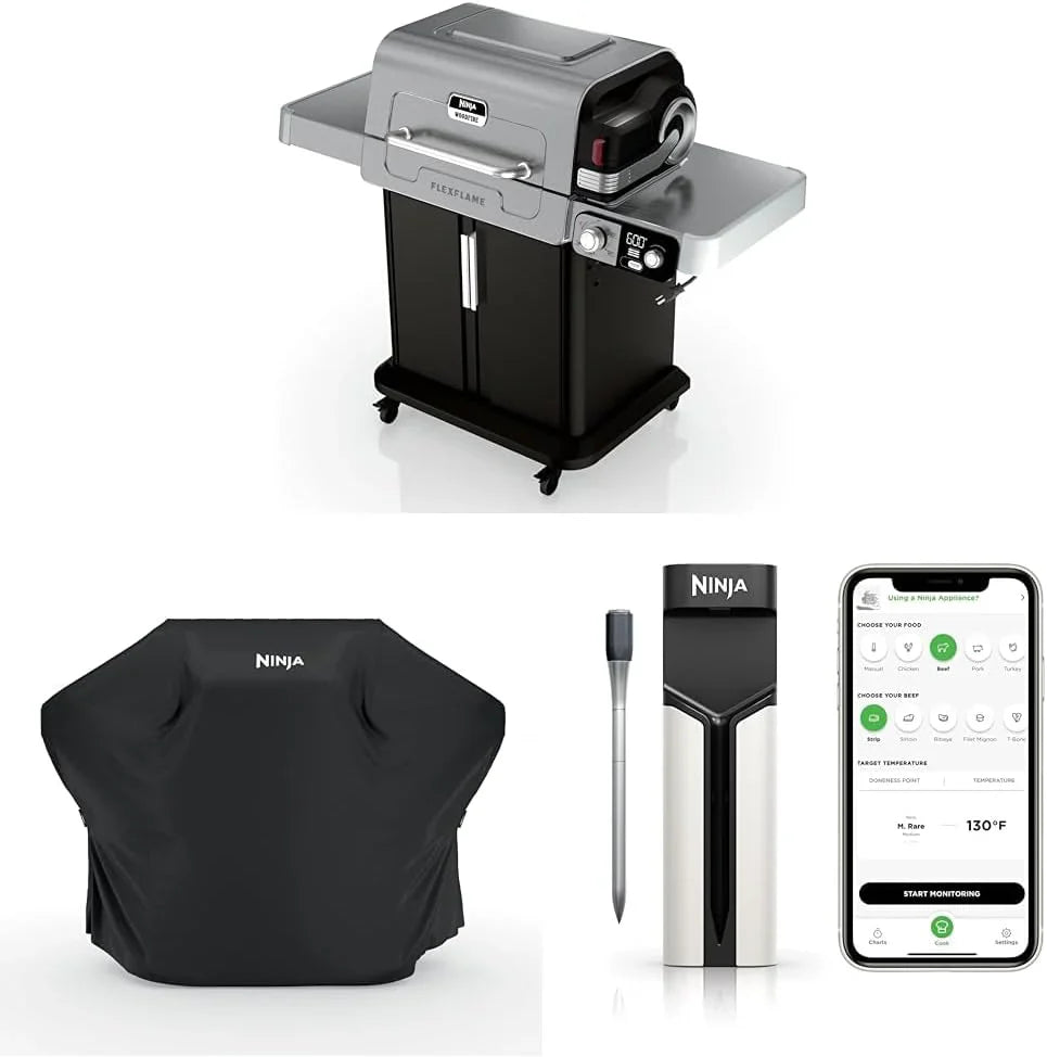 Ninja FlexFlame, Grill and Smoker, Electric and Propane Grill, Roaster, BBQ Grill, 5-in-1 Cooking System, 3 Burner, Digital Control, Outdoor Cooking, Griddle, Pizza Maker, Stainless Steel, PG301