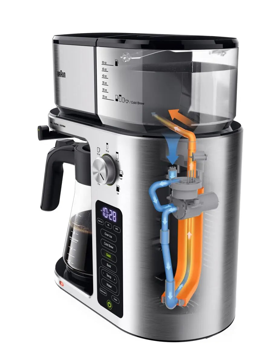 Braun MultiServe Plus Drip Coffee Maker, 10-Cup, 7 Brew Sizes, Cold & Hot Brew, Stainless Steel, KF9370SI