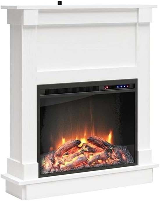 Ameriwood Home Ellsworth Fireplace with Mantel, White - Cozy Electric Heater