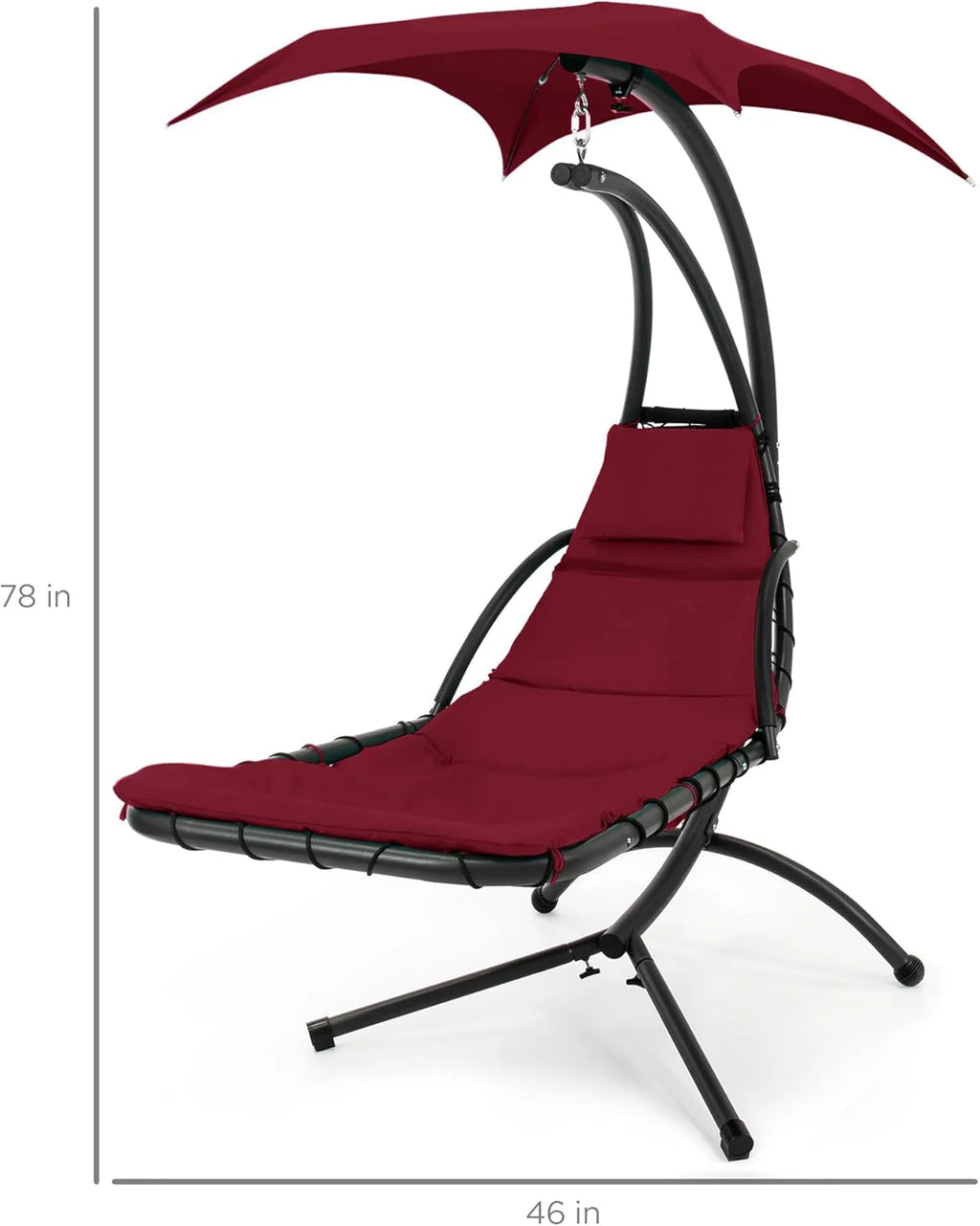 Best Choice Products Outdoor Hanging Curved Steel Chaise Lounge Chair Swing w/Built-in Pillow and Removable Canopy - Charcoal Gray