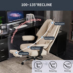 Large Tall Office Chair 400 lbs Wide Seat, Leather High Back Executive Office Chair with Footrest, Ergonomic Office Chair Lumbar Support to Relieve Lower Back Pain (Beige)