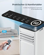 Mobile Air Conditioner with Exhaust Hose 7000 BTU 4-in-1 Mobile Air Conditioner Quiet Operation Digital Display + Remote Control Window Installation Set 24 Hour Timer for Rooms up to 20 m2