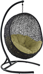 EEI739BEISET Encase Wicker Rattan Outdoor Patio Porch Lounge Egg, Swing Chair with Stand, Beige