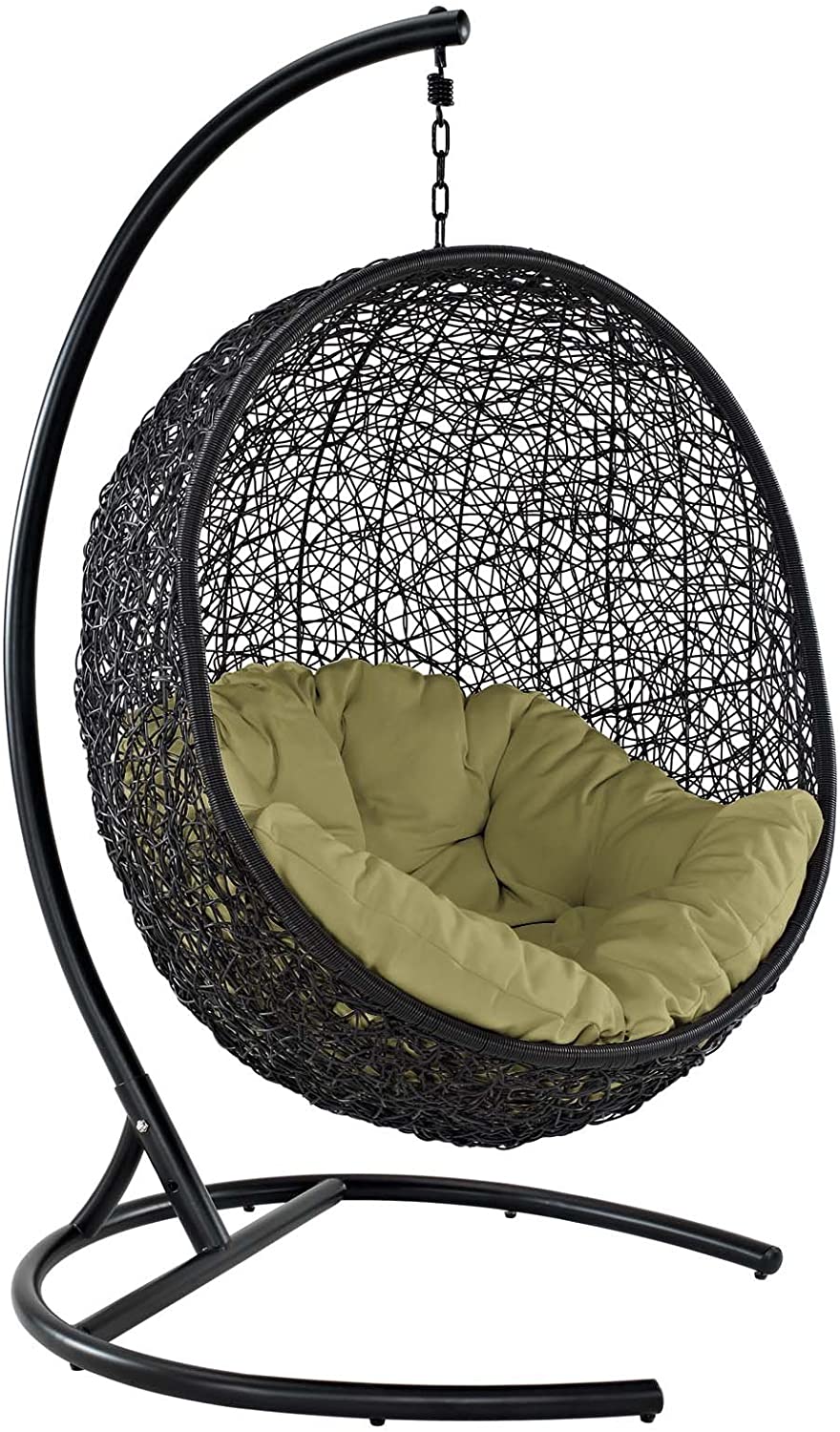 EEI739BEISET Encase Wicker Rattan Outdoor Patio Porch Lounge Egg, Swing Chair with Stand, Beige