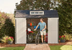 Rubbermaid Resin Outdoor Storage Shed With Floor (7 x 7 Ft) Weather Resistant Gray Organization for Home/Backyard/Garden Tools/Lawn Mower/Bike Storage/Pool Supplies
