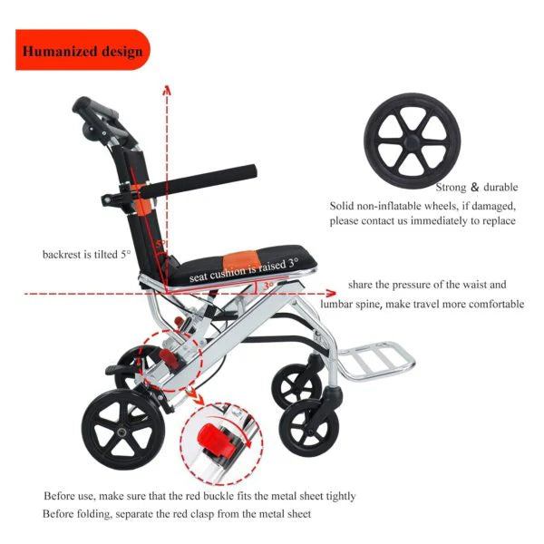 Ultra-Light Portable Folding Wheelchair, Travel-Friendly with Handbrake, 220 lbs Capacity, Ideal for Elderly & Children, 34.2�32.6 Unfolded Dimensions